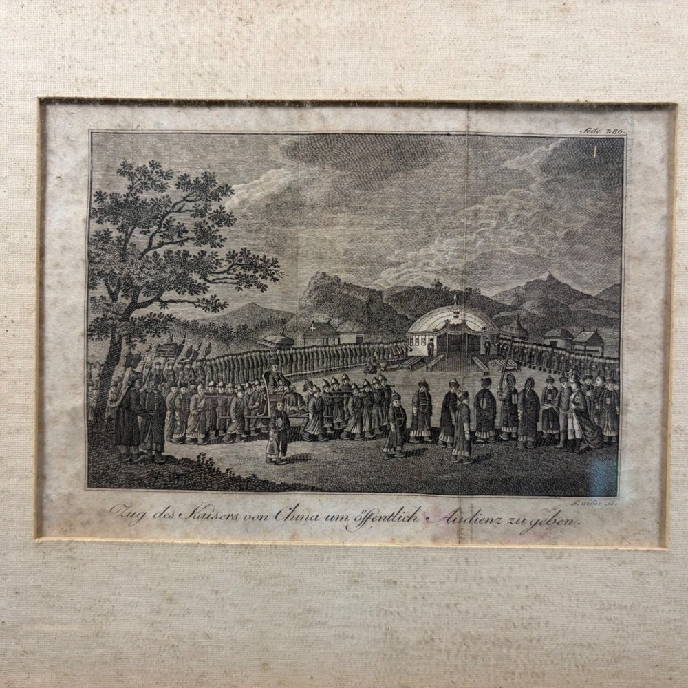 F. Weber Antique Engraving Emperor of China Procession German Print Framed